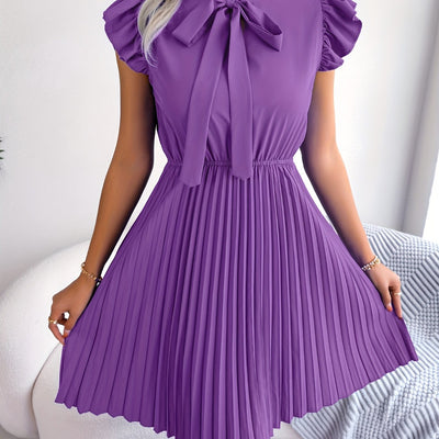 Elegantes Kleid mit Schleife und Rüschen - Plisseekleid für Damen