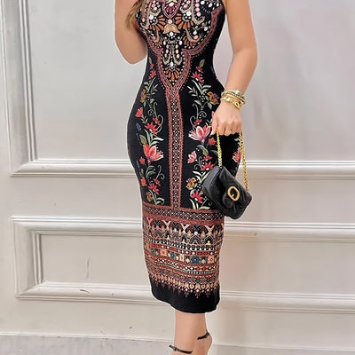 Ärmelloses Sommer-Midikleid mit Blumenmuster - Multicolor