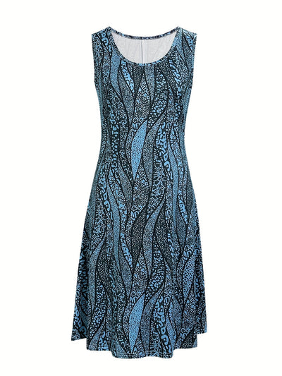 Ärmelloses Sommer-Blätterkleid Luftiges Polyester
