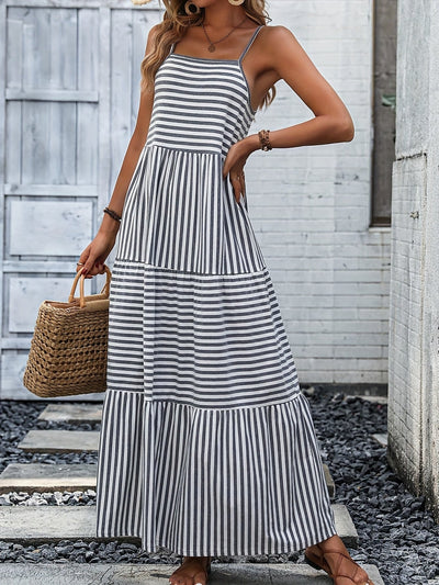 Schwarz-weiß gestreiftes Maxikleid Luftiges Sommerkleid für den Strand