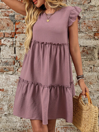 Lila Damen-Kleid mit Rüschen und A-Linie für alle Jahreszeiten
