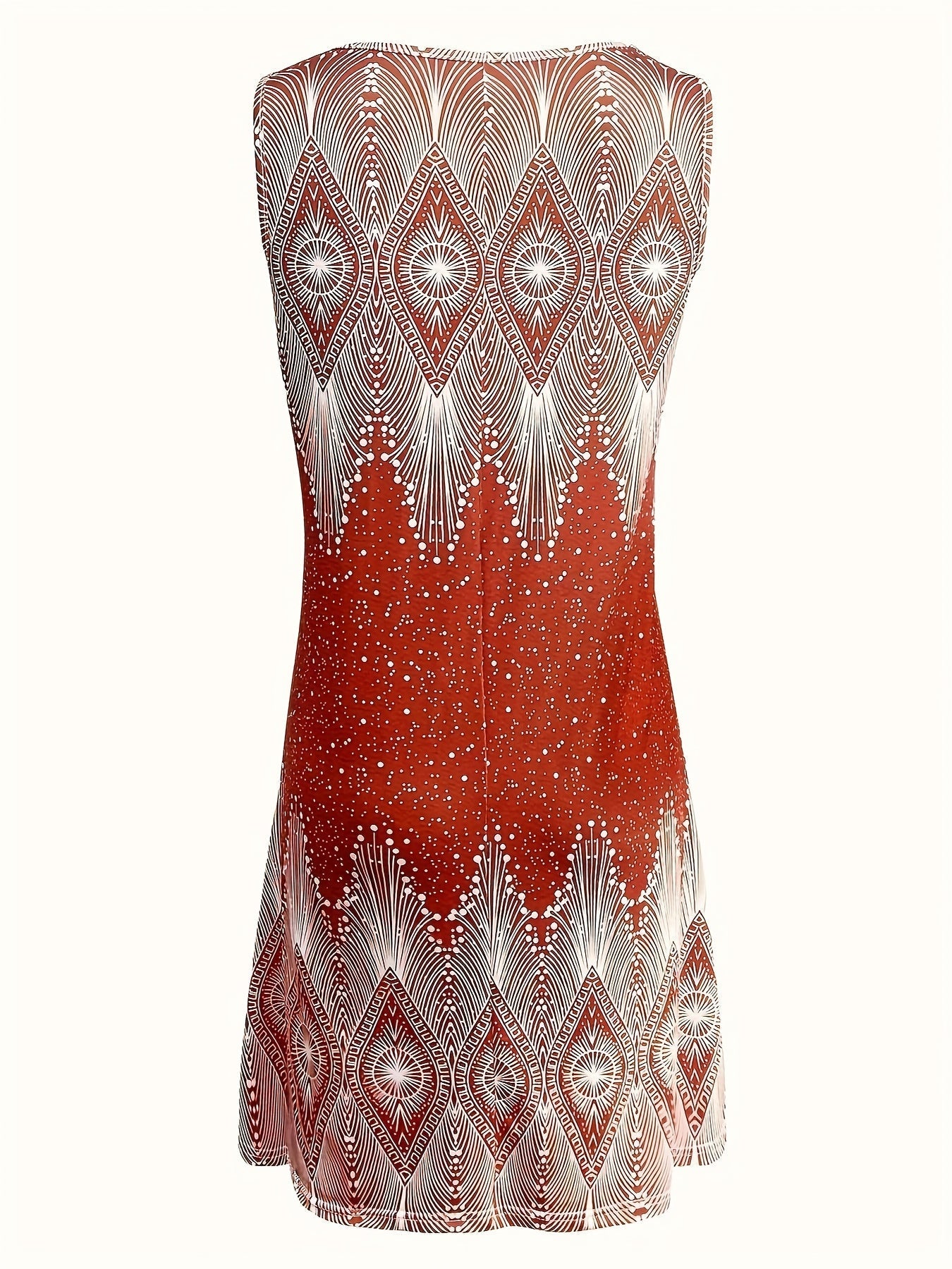Elegantes ärmelloses Damenkleid mit S-Ausschnitt und geometrischem Muster