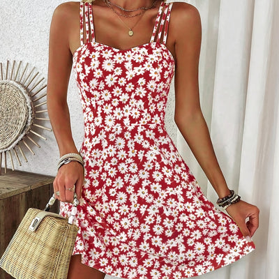 Minikleid mit Blumenmuster, Spaghetti-Träger, A-Linie