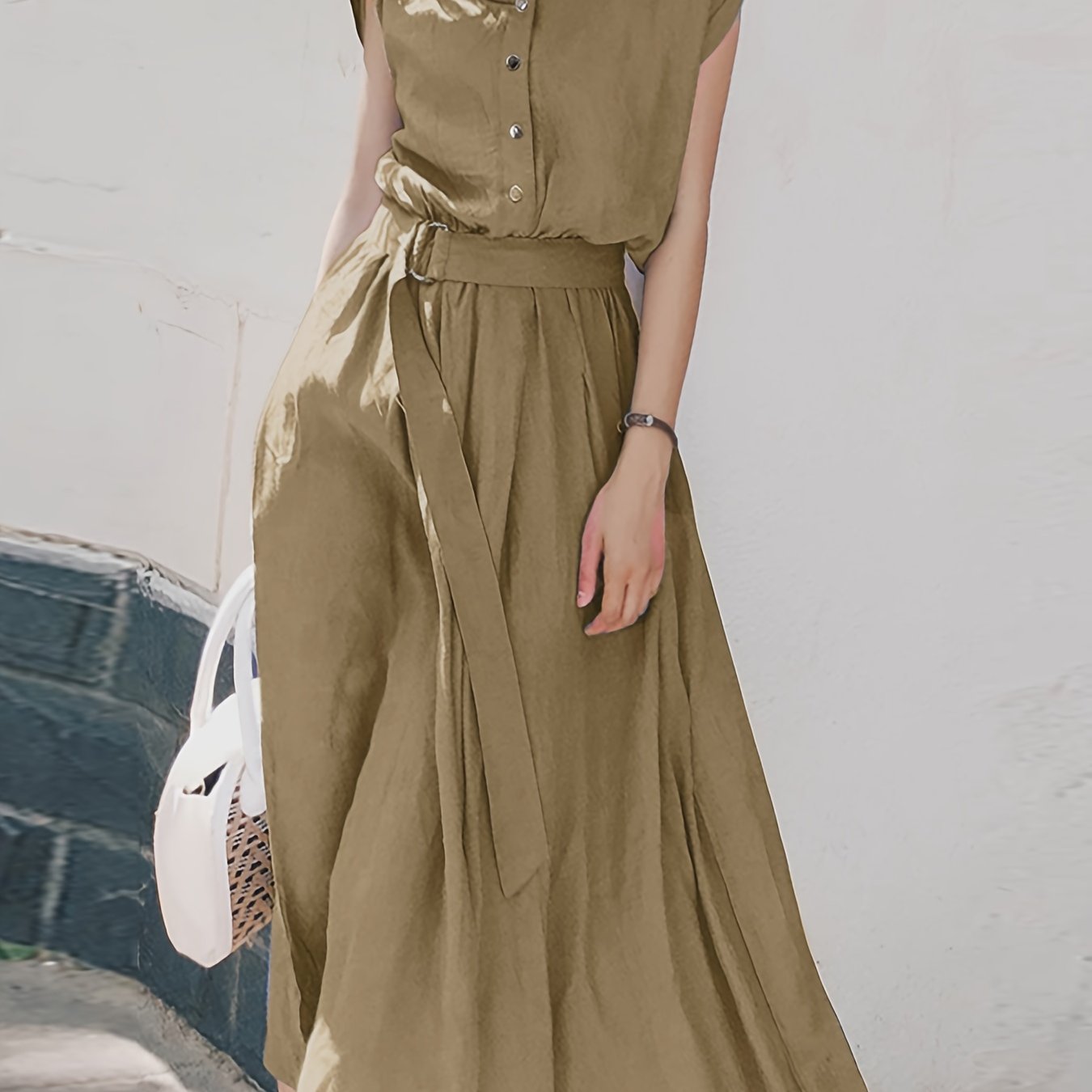 Damen Oversize Kleid mit Rundhalsausschnitt - Sommer Einfarbig