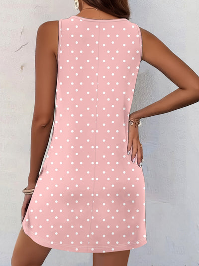 Elegantes rosa ärmelloses Polka-Dot-Kleid