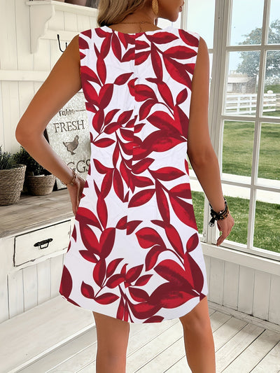 Elegantes rotes ärmelloses Sommerkleid mit Blumenmuster