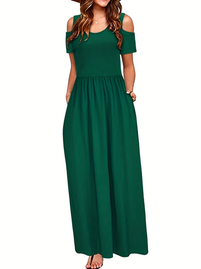 Stylisches Sommer Maxikleid mit offenen Schultern - ärmellos, Rundhalsausschnitt