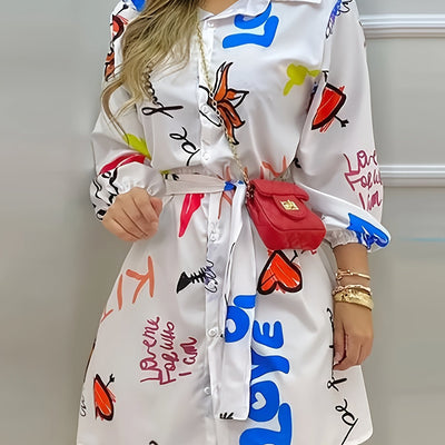 Kleid mit Buchstabenmuster für Frauen - gemischte Farben