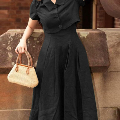 Elegantes Damen-Set: Jacke mit Kragen + plissiertes Sommerkleid