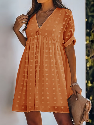 Damen-Sommerkleid aus weißem Erbsentüll mit leichtem V-Ausschnitt