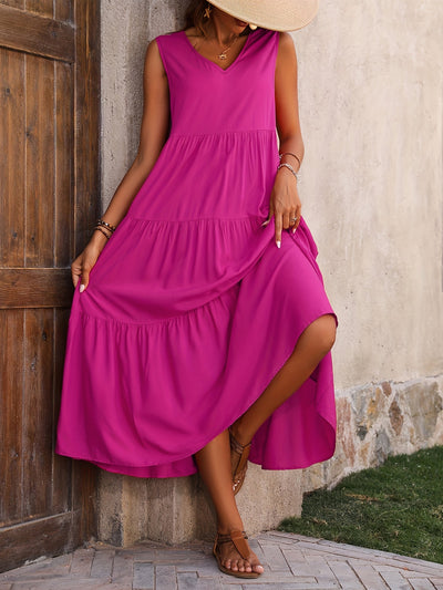 Luftiges V-Ausschnitt Kleid mit Rüschen Ärmellos & Sommerlich
