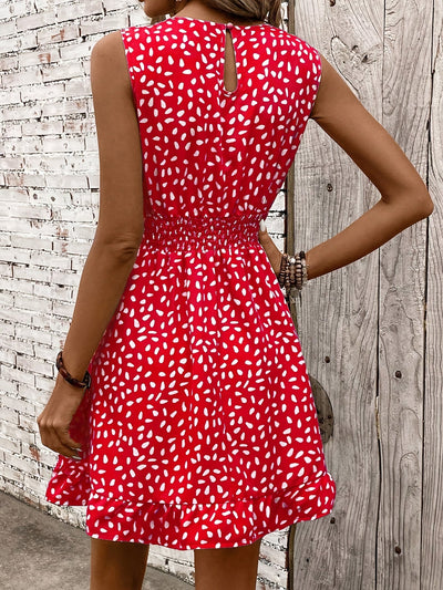 Sommer A-Linien Kleid mit Print und Shirred Taille