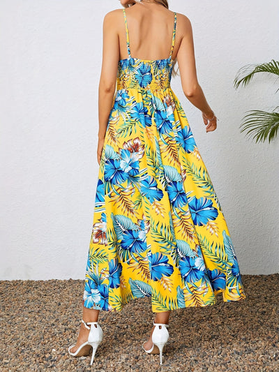 Sommerkleid mit Trägern, Blumenmuster und Schlitz