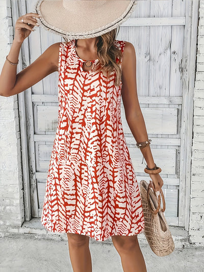 Kleid mit Tropfenausschnitt und Muster