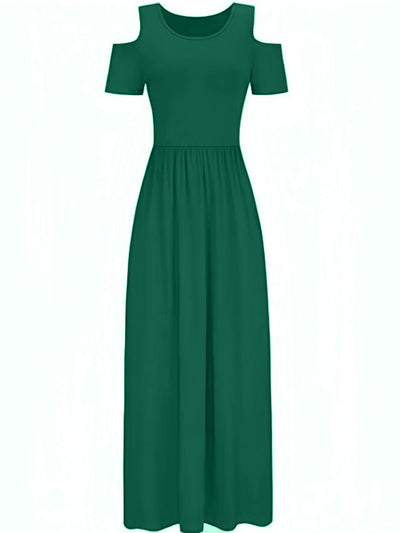 Stylisches Sommer Maxikleid mit offenen Schultern - ärmellos, Rundhalsausschnitt