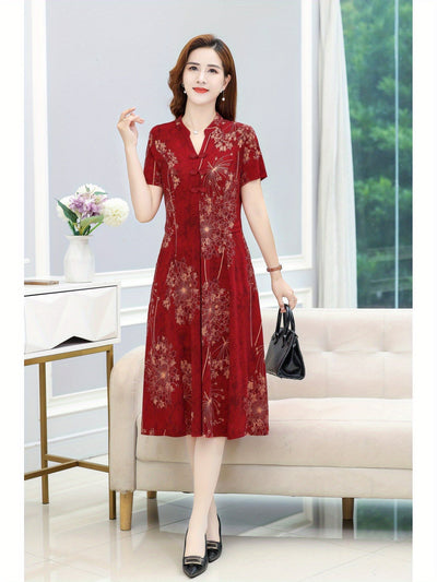 Floral gemustertes Kleid mit frechem Ausschnitt - kurze Ärmel - für Damen