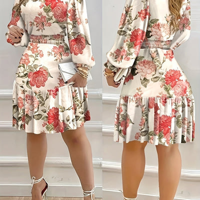 Elegantes, leichtes Kleid mit Blumenmuster - einfarbig