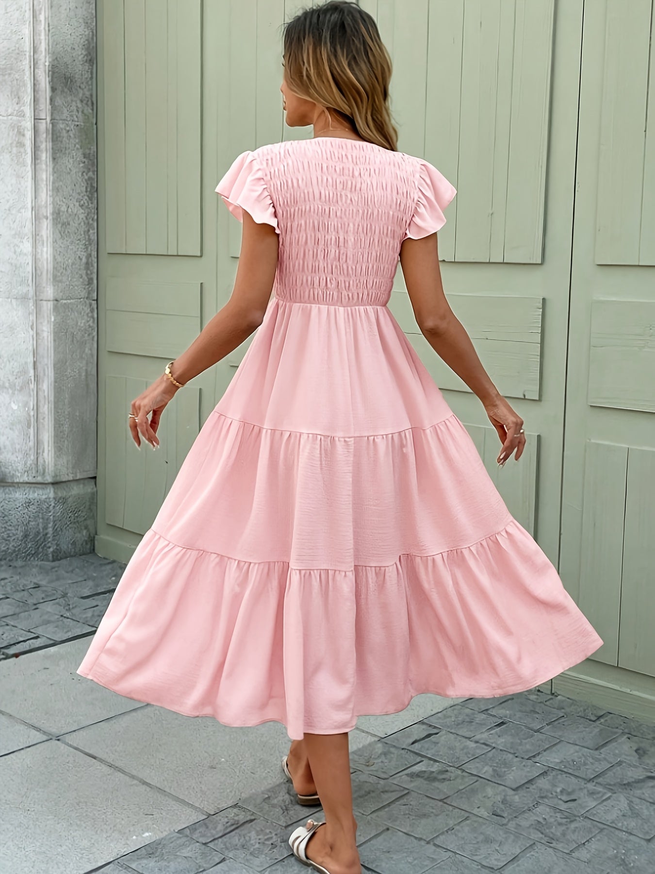 Rosa Eudomine - Ärmelloses Kleid mit Volants - Leichtes Polyester