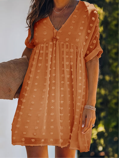 Damen-Sommerkleid aus weißem Erbsentüll mit leichtem V-Ausschnitt