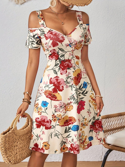 Trägerloses trägerloses Kleid, florales Muster, buntes Design