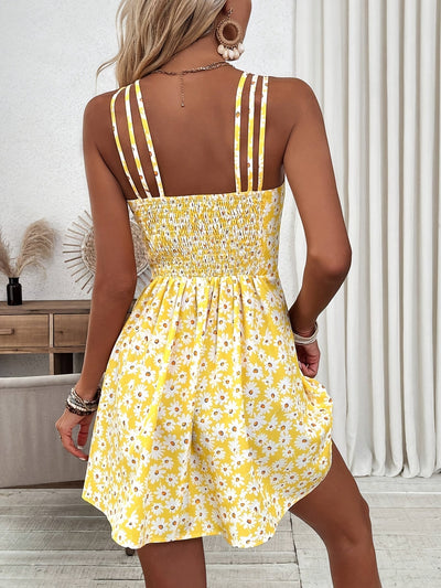 Minikleid mit Blumenmuster, Spaghetti-Träger, A-Linie