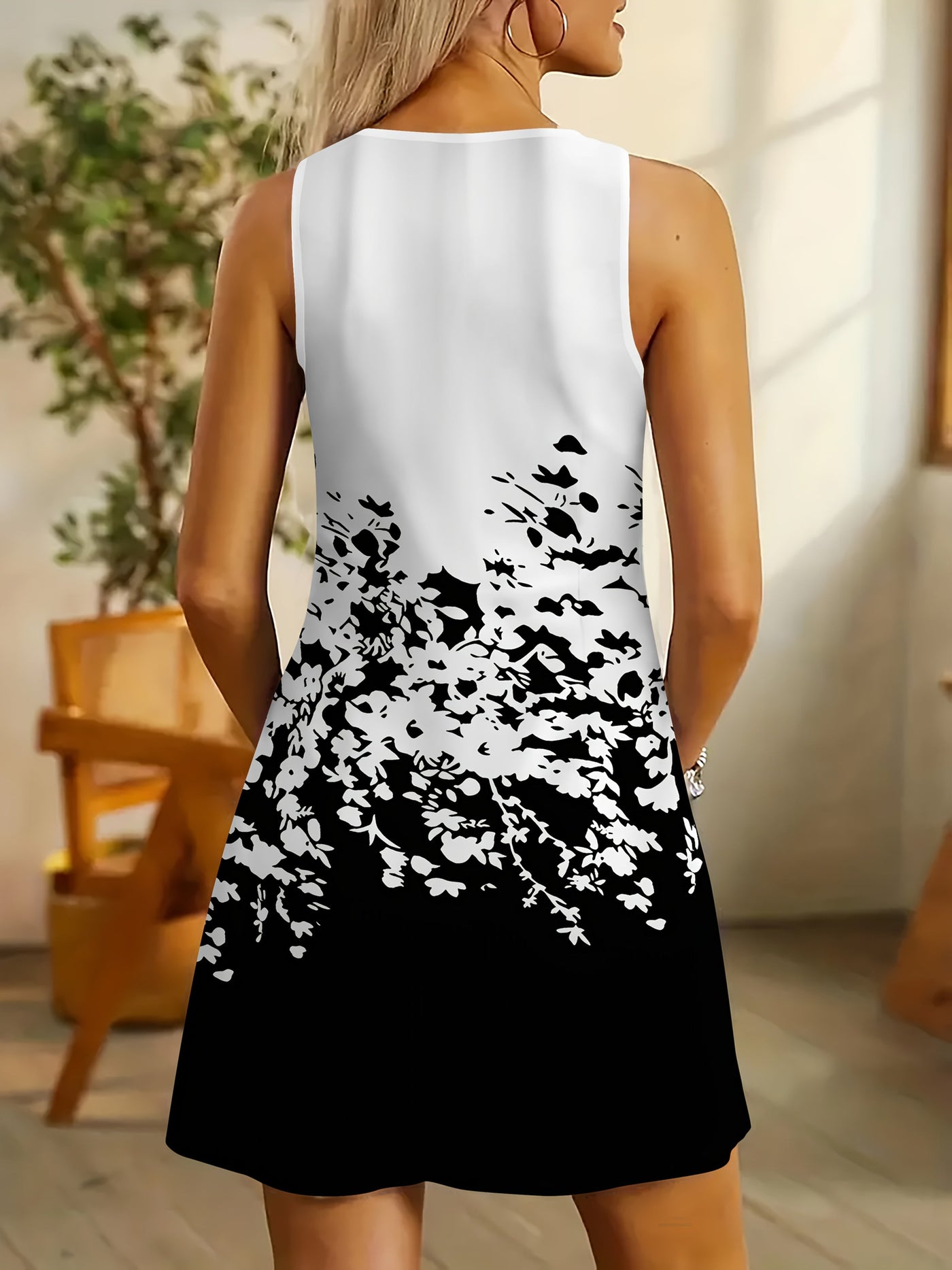 Schwarzes Kleid mit Print – Ärmellos, Figurbetont & Elegant für den Alltag
