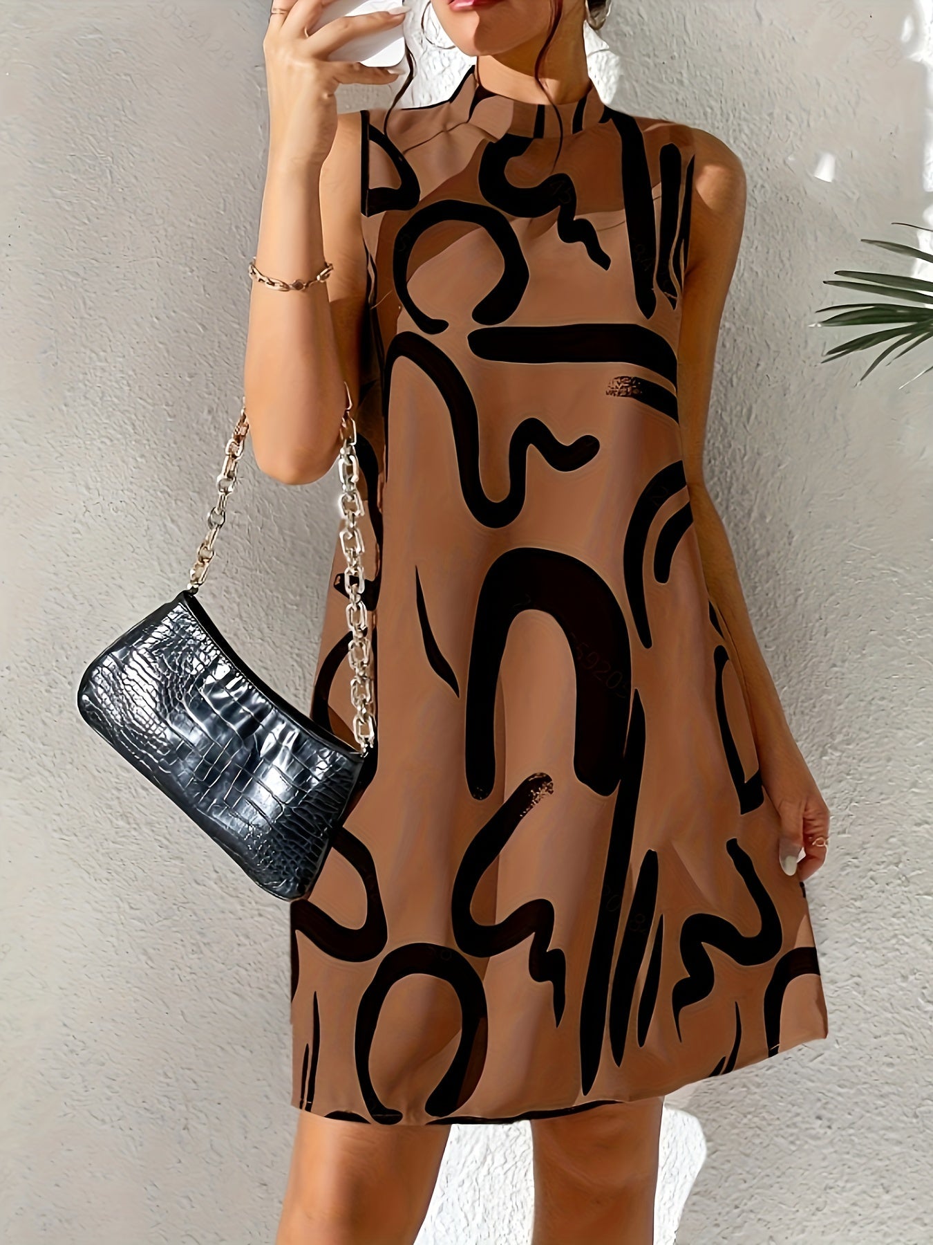 Ärmelloses Freizeitkleid - Bürstenprint mit Rollkragen