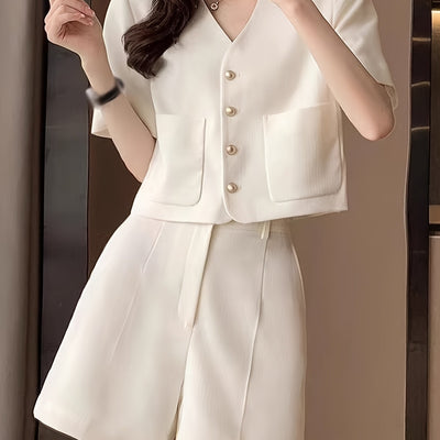 Summer New Women's Set - Für zierliche Frauen | Bluse mit frechem Ausschnitt und Knöpfen