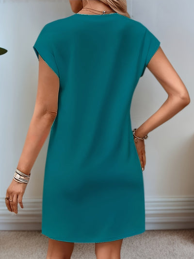 Elegantes Kleid mit Fledermausärmeln und dekorativen Knöpfen Grün Blau