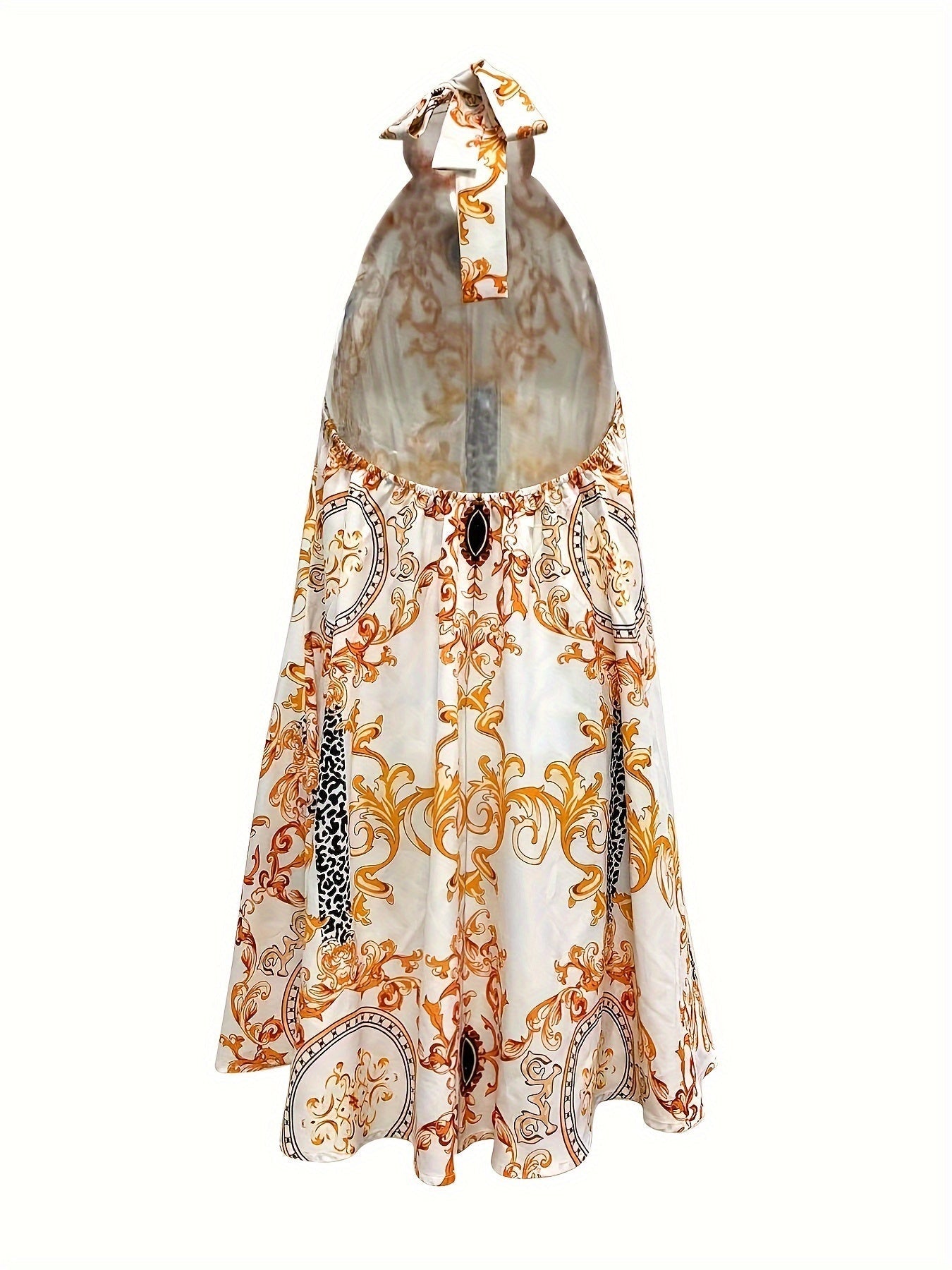 Kleid mit Nackenbindung und Rüschen – Barockes Blumenmuster