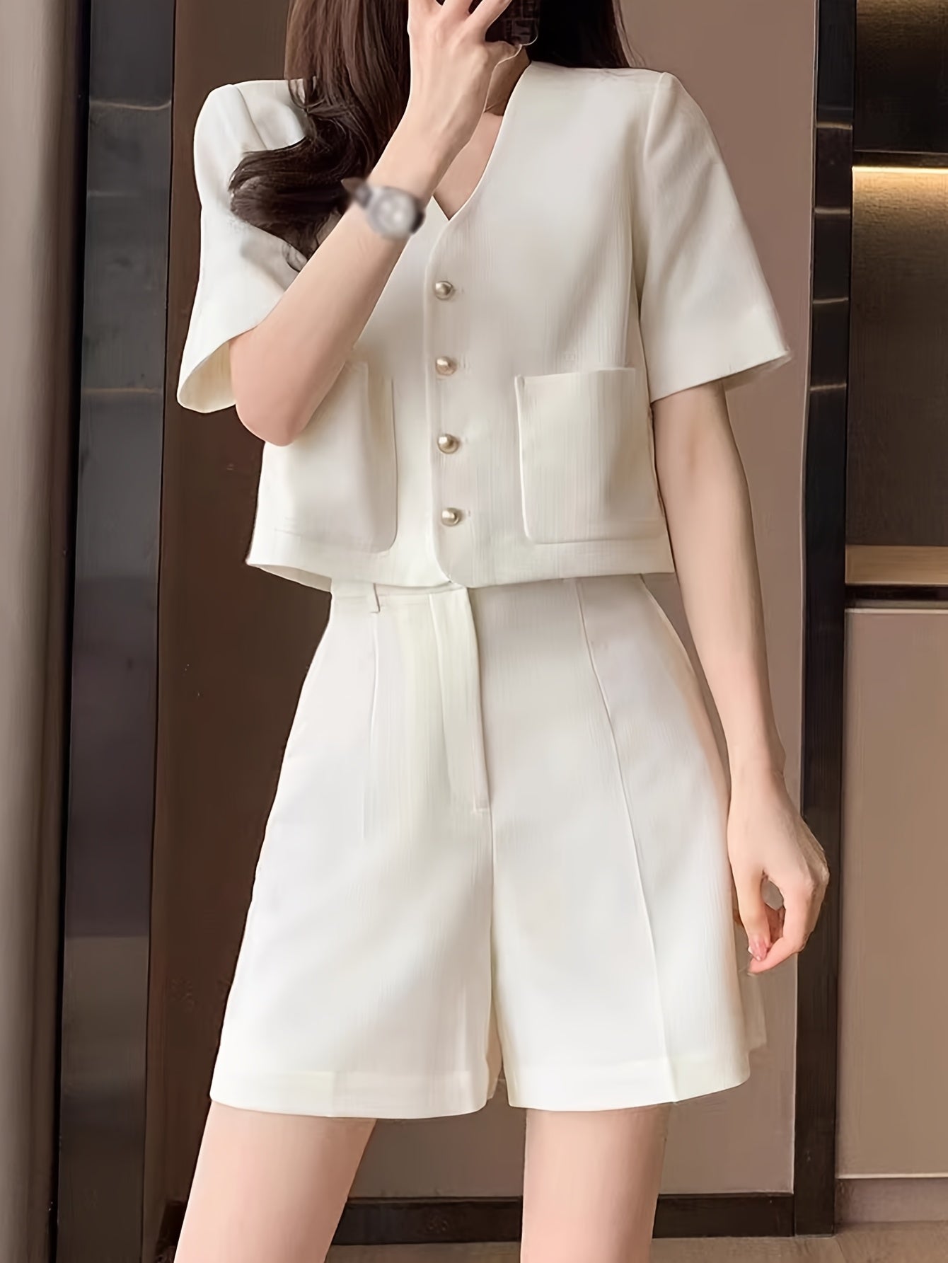 Summer New Women's Set - Für zierliche Frauen | Bluse mit frechem Ausschnitt und Knöpfen