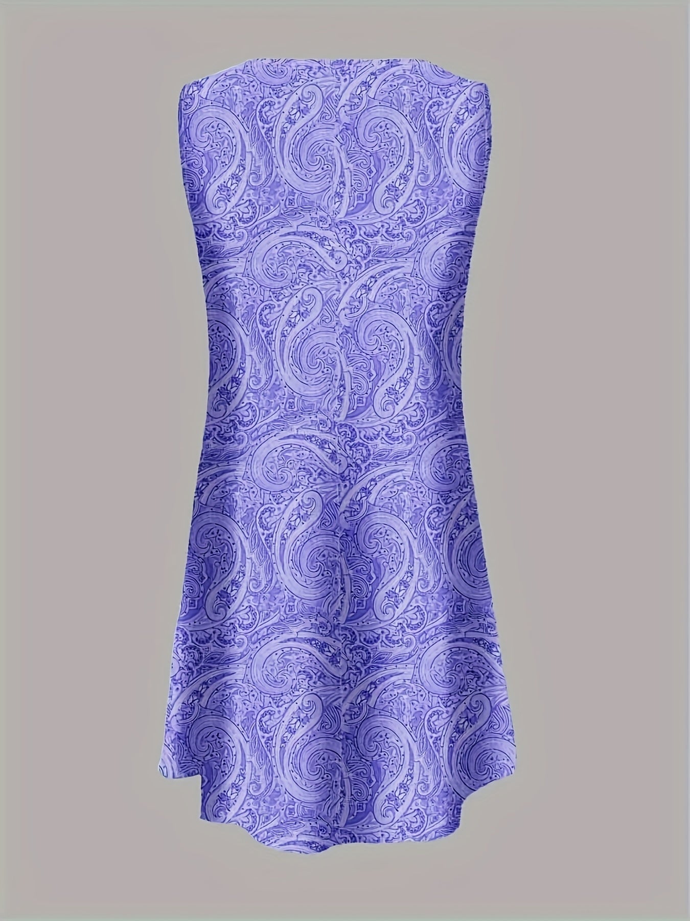 Lavendelfarbenes ärmelloses Paisley-Kleid in A-Linie für den Sommer