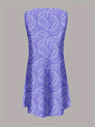 Lavendelfarbenes ärmelloses Paisley-Kleid in A-Linie für den Sommer