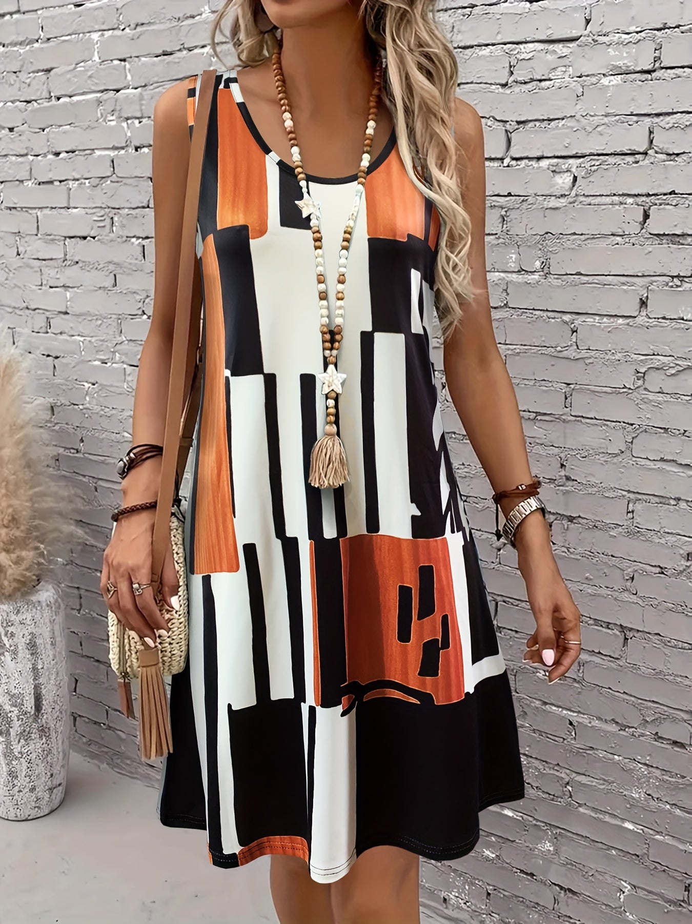 Ärmelloses Damenkleid mit geometrischem Print