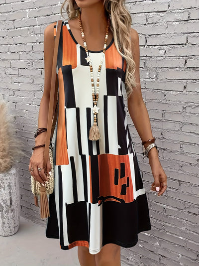 Ärmelloses Damenkleid mit geometrischem Print