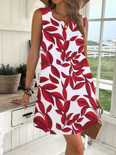 Elegantes rotes ärmelloses Sommerkleid mit Blumenmuster