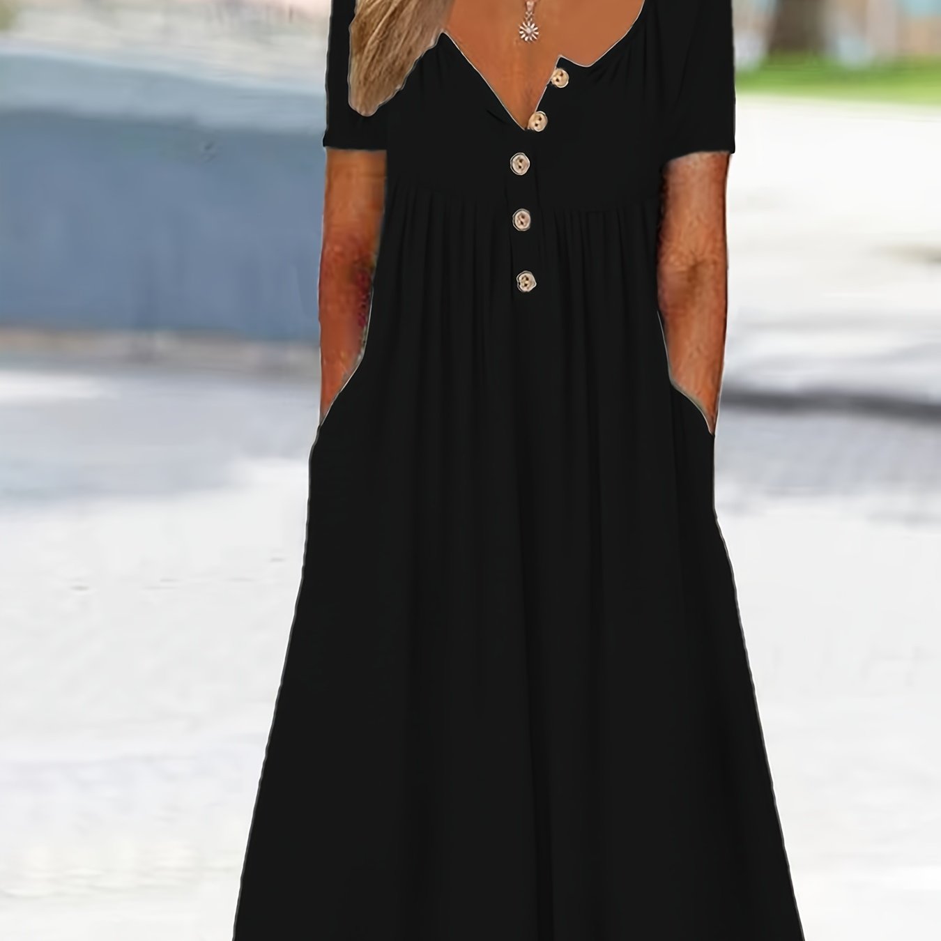 Damen Plus Size Grünes Midi-Kleid mit Taschen