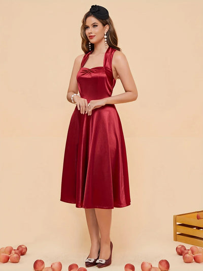 Satinkleid mit V-Ausschnitt – Rückenfrei, mit Rüschen, lang und luxuriös – perfektes Brautjungfernkleid für Hochzeiten